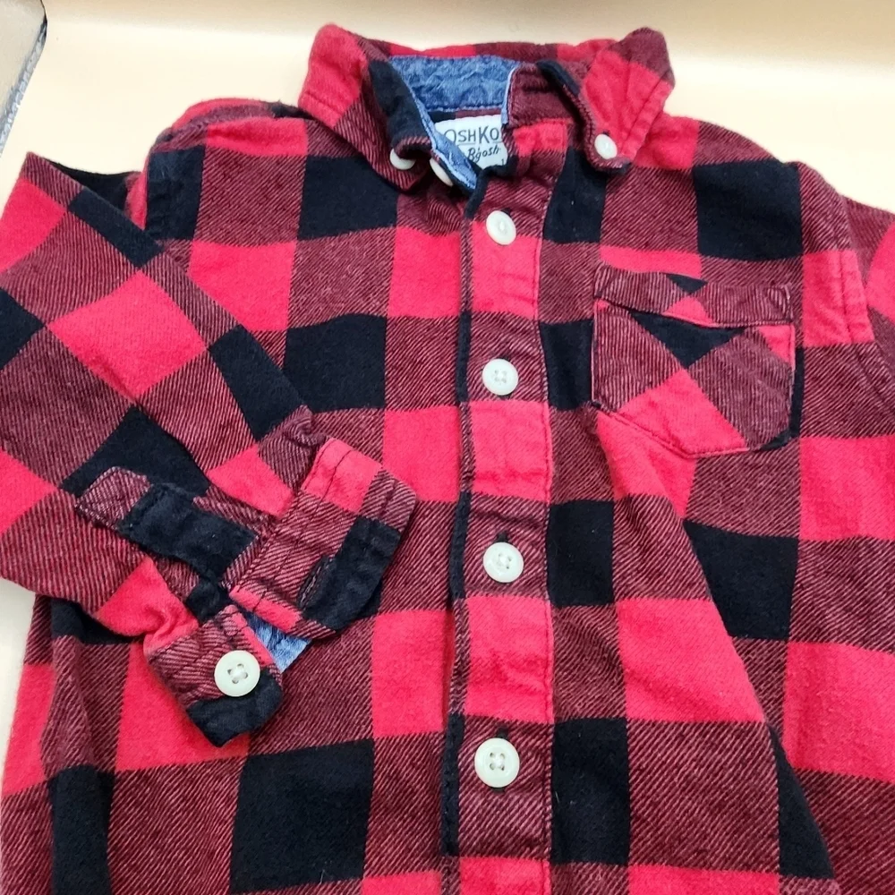 OshKosh Baby 24 Months One Piece Body Suit Red Black Plaid Long Sleeve